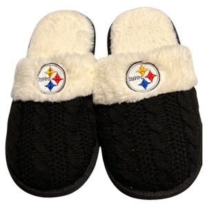 NEW FOCO NFL Pittsburgh Steelers Black and White Slippers - SZ LG 9/10